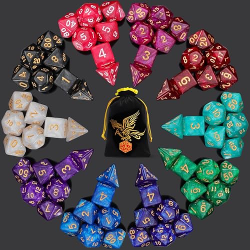 QMay DND Dice Set 10x7 70 Pieces Polyhedral Dice for Dungeons and Dragons DD RPG MTG Role Playing Games with 1 Drawstring Bag - Image 1