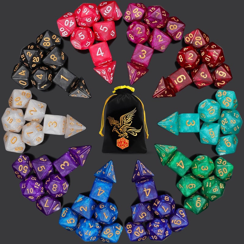 QMay DND Dice Set 10x7 70 Pieces Polyhedral Dice for Dungeons and Dragons DD RPG MTG Role Playing Games with 1 Drawstring Bag - Image 3
