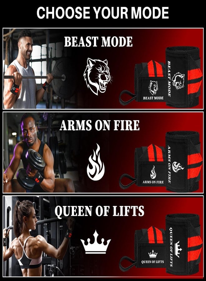 TECEUM Weightlifting Wrist Wraps with Thumb Loop - Black and Red - Beast Mode - 18 inch - Heavy Duty Wrist Workout Brace for Men and Women - Ideal for Powerlifting, Strength Training, Bodybuilding - Image 4