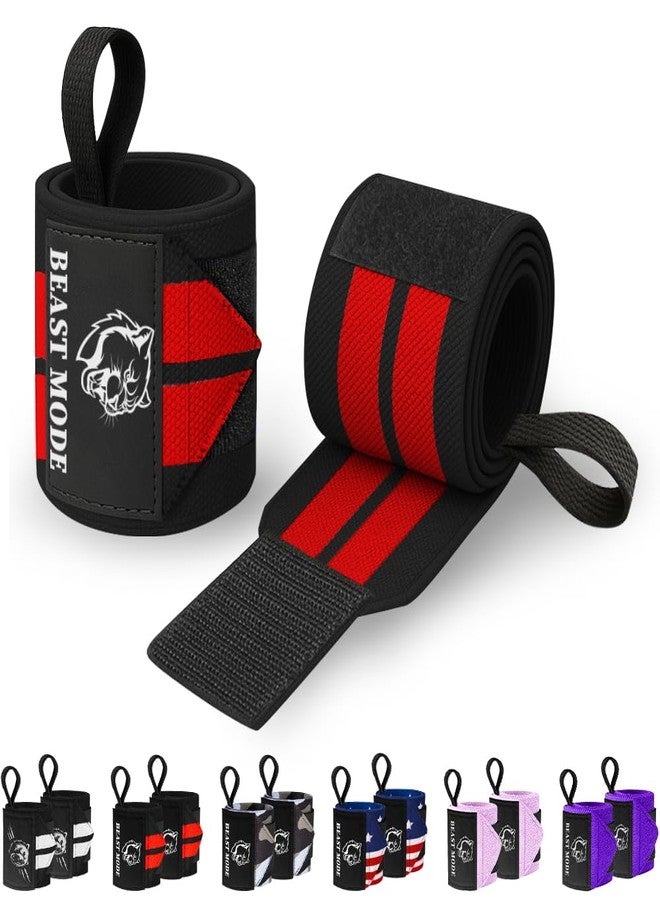 TECEUM Weightlifting Wrist Wraps with Thumb Loop - Black and Red - Beast Mode - 18 inch - Heavy Duty Wrist Workout Brace for Men and Women - Ideal for Powerlifting, Strength Training, Bodybuilding - Image 1