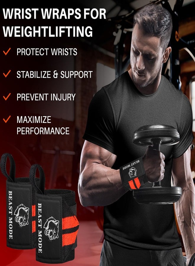 TECEUM Weightlifting Wrist Wraps with Thumb Loop - Black and Red - Beast Mode - 18 inch - Heavy Duty Wrist Workout Brace for Men and Women - Ideal for Powerlifting, Strength Training, Bodybuilding - Image 2