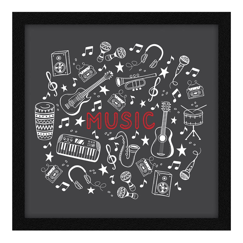 ArtX Paper Music Instruments Framed Wall Art Painting Multicolor Abstract 13 X 13 inches Set of 1