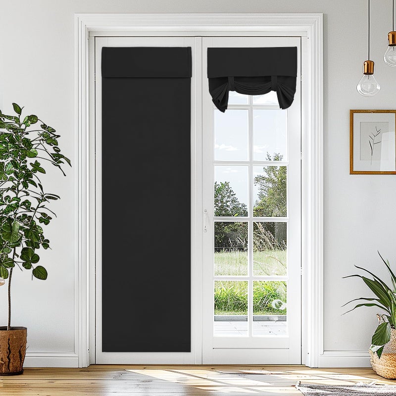 Vatge Blackout Door Curtains - W26 x L70, 1 Panel, Black, Room Darkening Light Filtering Thermal Insulated French Door Curtain for Glass/Patio/Sidelight - Image 1