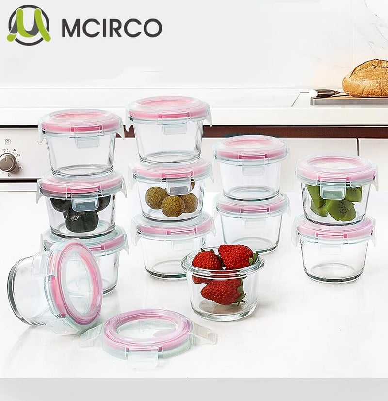 M MCIRCO [12-Pack, 5oz] Small Glass Food Storage Containers with Lids, Jars for Snacks, Dips, Sauces, BPA Free, Freezer, Microwave & Dishwasher Friendly, Pink - Image 4