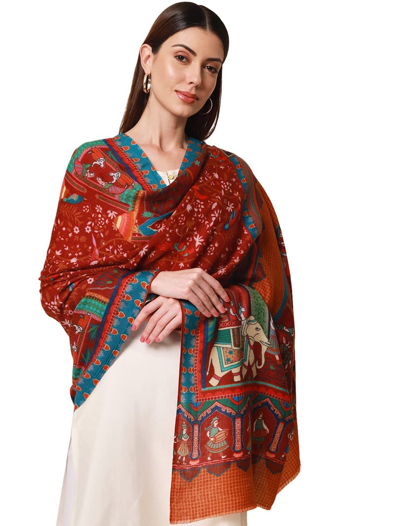 Pashmoda Women Shahnaz Pure Wool Printed Shawl (Size 101X203 CM) - Image 1