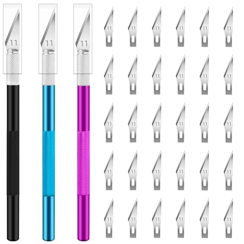 JETMORE Exacto Knife, 3 Exacto Knives with 30 Exacto Blades #11, Craft Knife, Hobby Knife, Precision Knife, Exacto Knife Set for Crafts, Arts, Modeling, Scrapbooking (Purple-Blue-Black) - Image 1