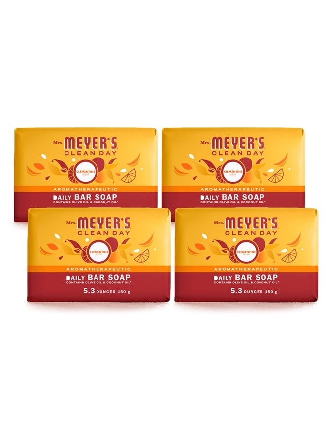 Mrs. Meyer's Clean Day Bar Soap, Use as Body Wash or Hand Soap, Made with Essential Oils, Clementine, 5.3 oz, 4 Bars  - Image 1