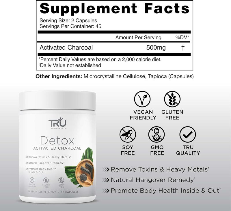 TRU Supplements Detox Cleanse Capsules with Activated Charcoal Whole Body Cleanse for Bloating Relief  Clear Skin VeganFriendly Natural Detox Support 60 Servings - Image 2