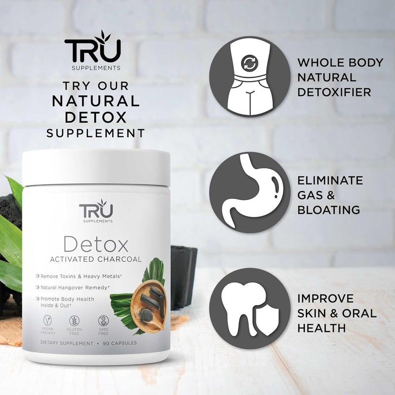 TRU Supplements Detox Cleanse Capsules with Activated Charcoal Whole Body Cleanse for Bloating Relief  Clear Skin VeganFriendly Natural Detox Support 60 Servings - Image 4