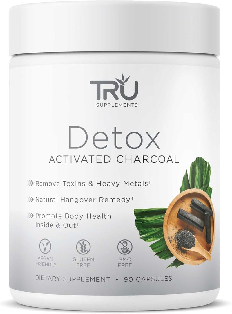 TRU Supplements Detox Cleanse Capsules with Activated Charcoal Whole Body Cleanse for Bloating Relief  Clear Skin VeganFriendly Natural Detox Support 60 Servings - Image 1