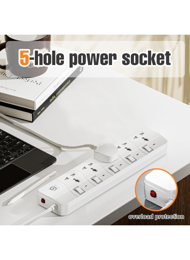 انفلكس سلك تمديد INFLUX بخمسة منافذ، كابل بطول 3 أمتار، شريط طاقة محمي من زيادة التيار، محول متعدد المقابس بمقابس عالمية، قابس 13 أمبير - مثالي للمنزل والمكتب والترفيه - Image 2