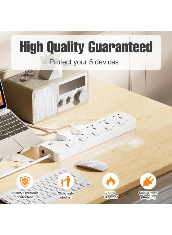 انفلكس سلك تمديد INFLUX بخمسة منافذ، كابل بطول 3 أمتار، شريط طاقة محمي من زيادة التيار، محول متعدد المقابس بمقابس عالمية، قابس 13 أمبير - مثالي للمنزل والمكتب والترفيه - Image 4