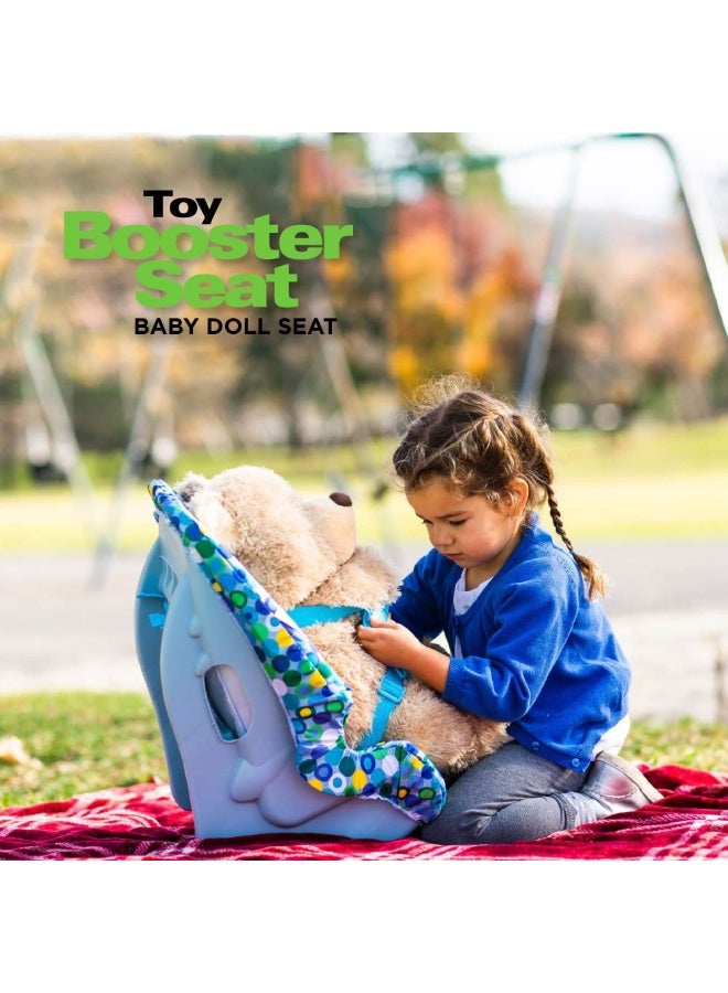 Joovy Toy Booster Seat & Functional Doll Car Seat Featuring Crash-Tested Latch System for Safety, Machine-Washable Cover for Easy Cleaning, and Five-Point Harness - Fits Dolls 12” to 22”, Blue - Image 3