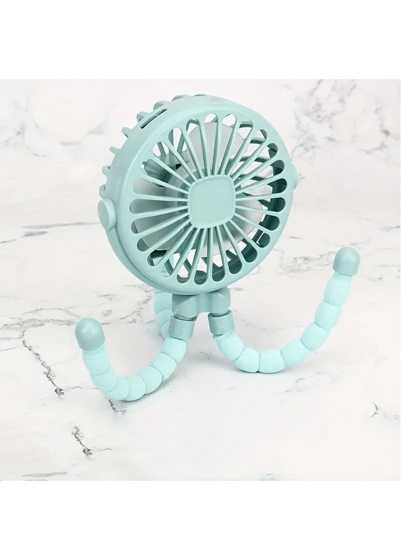 Arabest Stroller Fan Flexible Tripod Clip On Baby Fan, Battery Operated Mini Portable Handheld Fan for Car Seat Crib Stroller, USB Rechargeable Small Desk Fan with 3 Speeds and LED Lights(Blue)  - Image 1