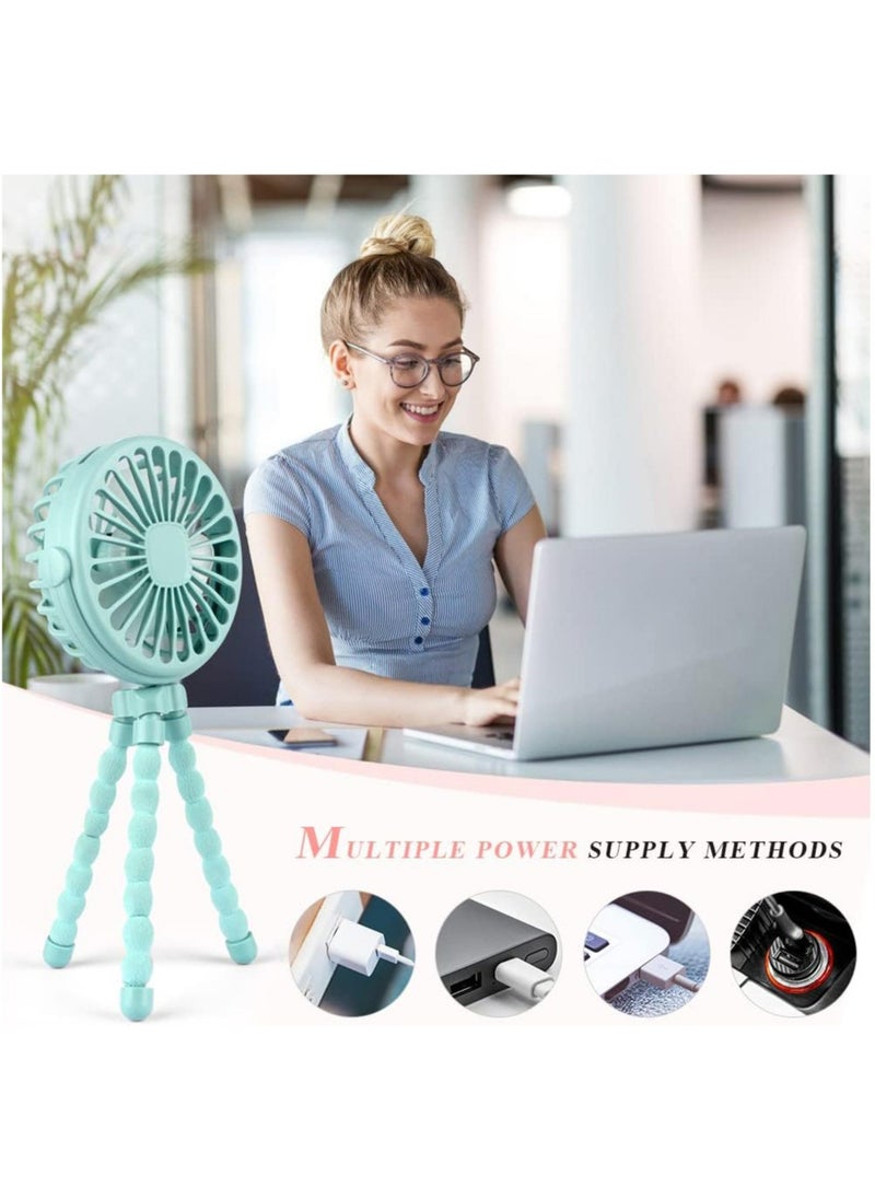 Arabest - Stroller Fan Flexible Tripod Clip On Baby Fan, Battery Operated Mini Portable Handheld Fan for Car Seat Crib Stroller, USB Rechargeable Small Desk Fan with 3 Speeds and LED Lights(Blue) - Image 1