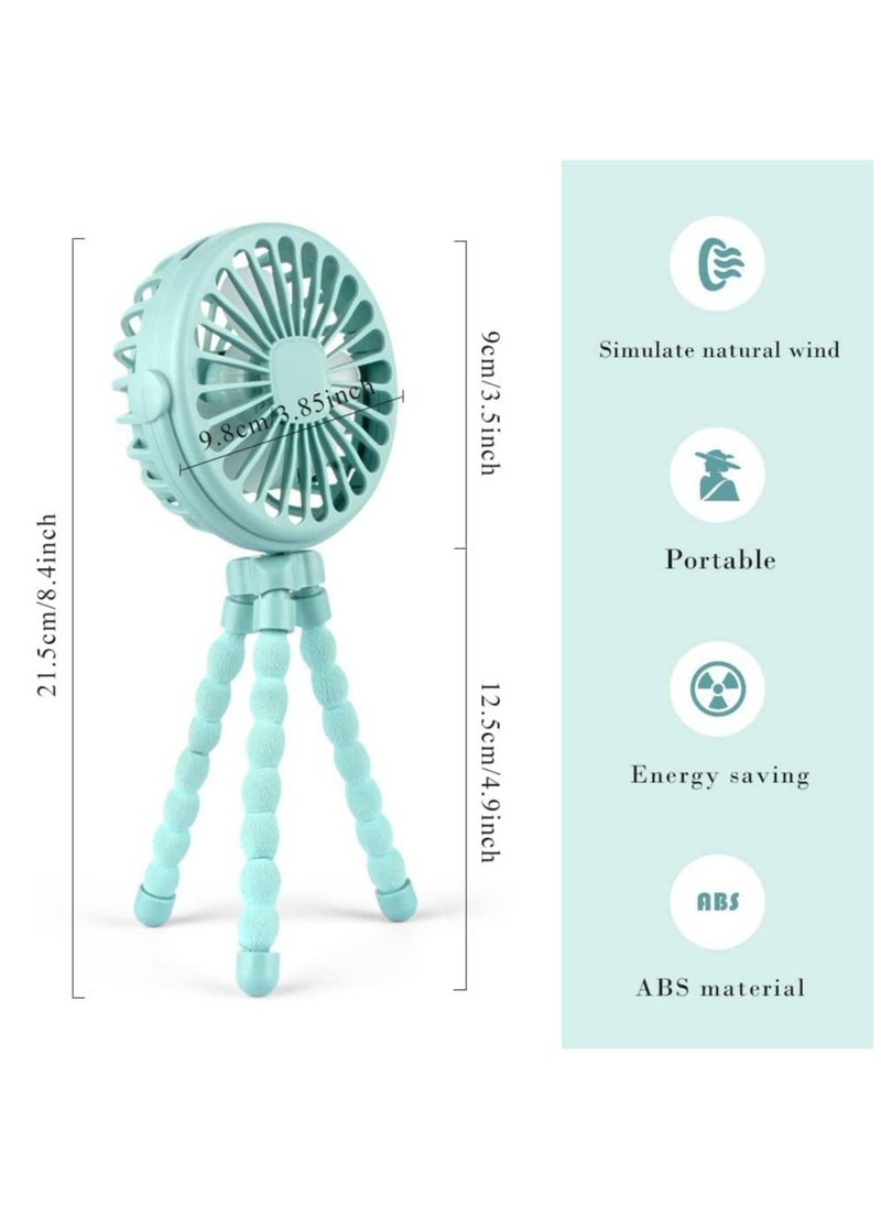 Arabest - Stroller Fan Flexible Tripod Clip On Baby Fan, Battery Operated Mini Portable Handheld Fan for Car Seat Crib Stroller, USB Rechargeable Small Desk Fan with 3 Speeds and LED Lights(Blue) - Image 1