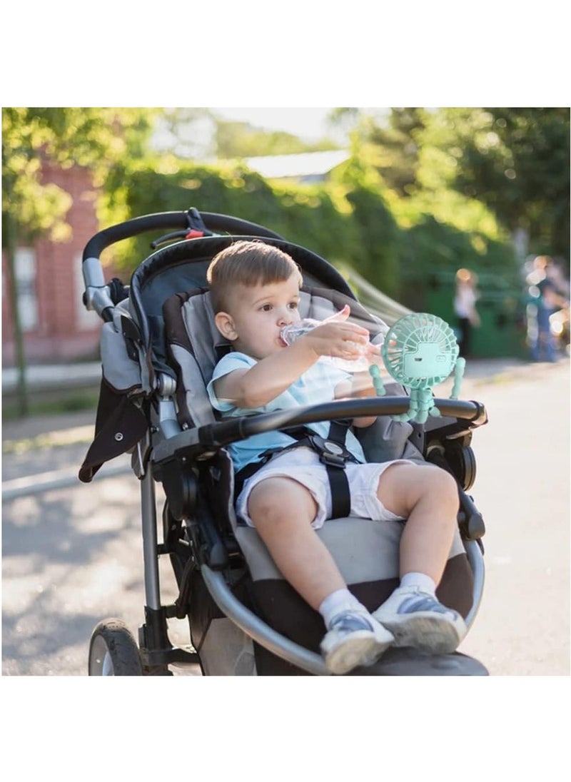 Arabest Stroller Fan Flexible Tripod Clip On Baby Fan, Battery Operated Mini Portable Handheld Fan for Car Seat Crib Stroller, USB Rechargeable Small Desk Fan with 3 Speeds and LED Lights(Blue)  - Image 2