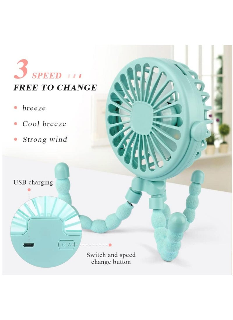 Arabest Stroller Fan Flexible Tripod Clip On Baby Fan, Battery Operated Mini Portable Handheld Fan for Car Seat Crib Stroller, USB Rechargeable Small Desk Fan with 3 Speeds and LED Lights(Blue)  - Image 4