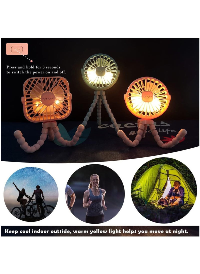 Arabest Stroller Fan Flexible Tripod Clip On Baby Fan, Battery Operated Mini Portable Handheld Fan for Car Seat Crib Stroller, USB Rechargeable Small Desk Fan with 3 Speeds and LED Lights(Blue)  - Image 3