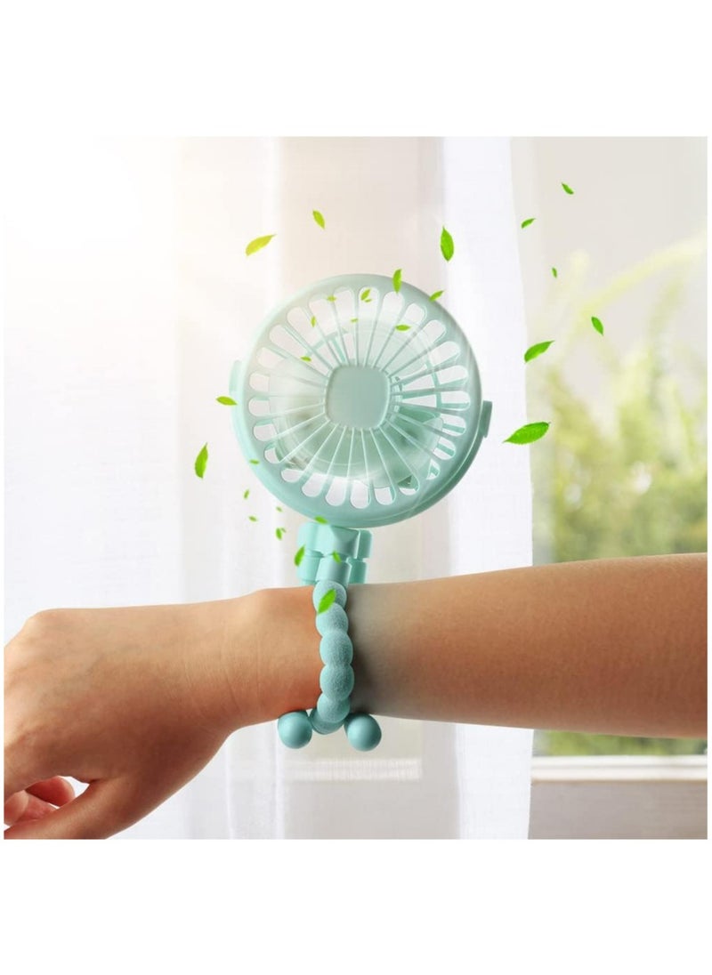 Arabest Stroller Fan Flexible Tripod Clip On Baby Fan, Battery Operated Mini Portable Handheld Fan for Car Seat Crib Stroller, USB Rechargeable Small Desk Fan with 3 Speeds and LED Lights(Blue)  - Image 5