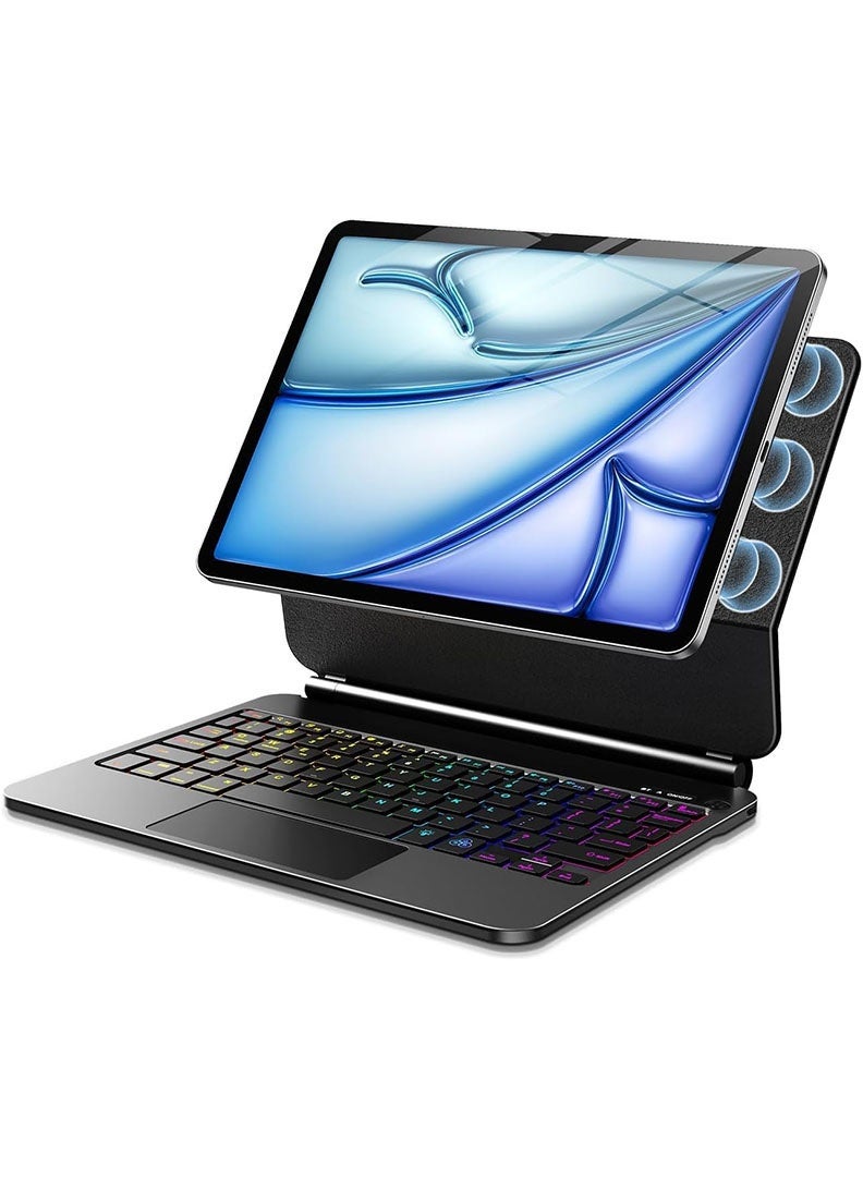 ثيودور لوحة مفاتيح مغناطيسية لجهاز iPad Air مقاس 11 بوصة (M4 2026/ M3 2025/ M2 2024)، تتضمن حافظة لوحة مفاتيح وماوس مع حامل مغناطيسي، وشاشة LCD، ولوحة لمس متعددة اللمس، ومفاتيح بإضاءة خلفية بسبعة ألوان - أسود - Image 1