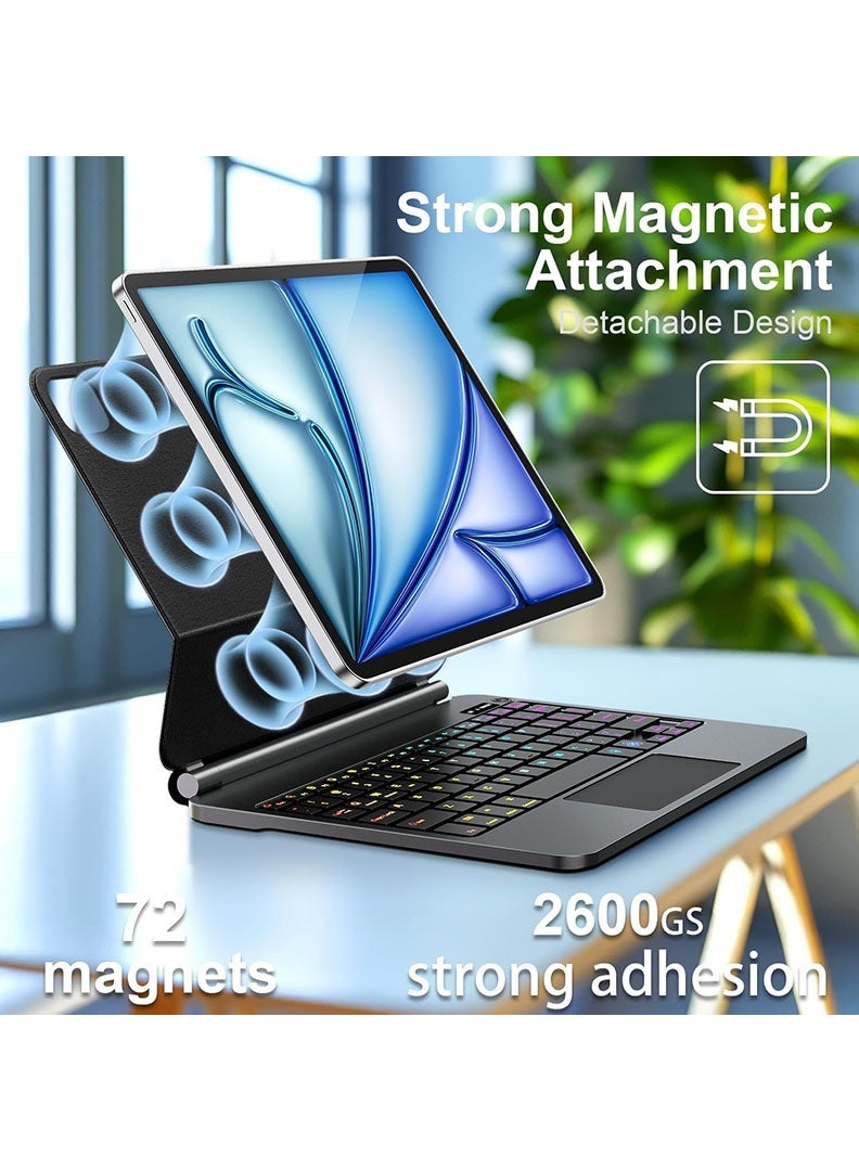 ثيودور لوحة مفاتيح مغناطيسية لجهاز iPad Air مقاس 11 بوصة (M4 2026/ M3 2025/ M2 2024)، تتضمن حافظة لوحة مفاتيح وماوس مع حامل مغناطيسي، وشاشة LCD، ولوحة لمس متعددة اللمس، ومفاتيح بإضاءة خلفية بسبعة ألوان - أسود - Image 3