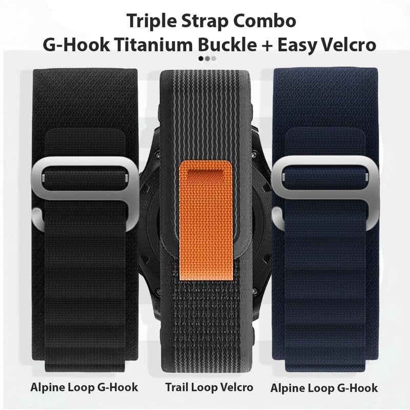 Estrenar 22mm Nylon Smart Watch Strap with Quick Release Pin, Alpine & Trail Loop Compatible with ColorFit Pro 4/Max, OnePlus, Amazfit GTR, Galaxy Watch 3, Realme S/S Pro Black,Navy,Black - Image 3