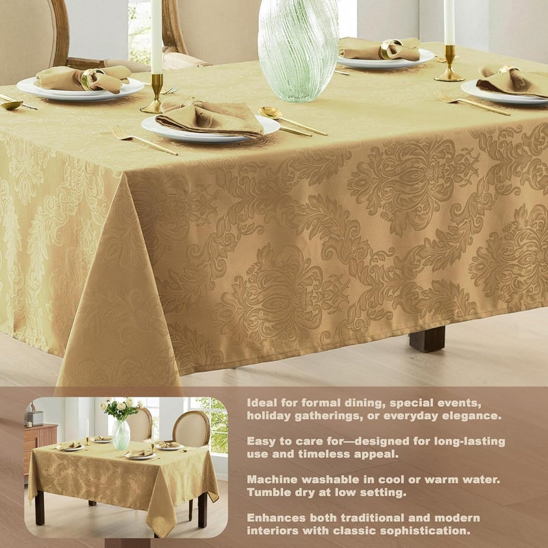 Newbridge Barcelona Damask Fabric Tablecloth, 60 x 102 Inch Rectangle, Gold – No Iron, Soil Resistant Table Cover for Dining, Parties and Holidays - Image 4
