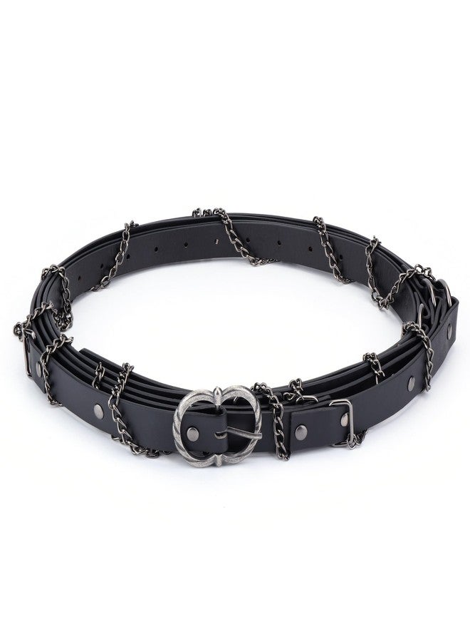 FALETO Medieval DIY Artificial Leather Metal Chain Belts for Women Vintage Adjustable Waist Belt for Dresses Cosplay Renaissance Fairs Daily Wear Black - Image 4