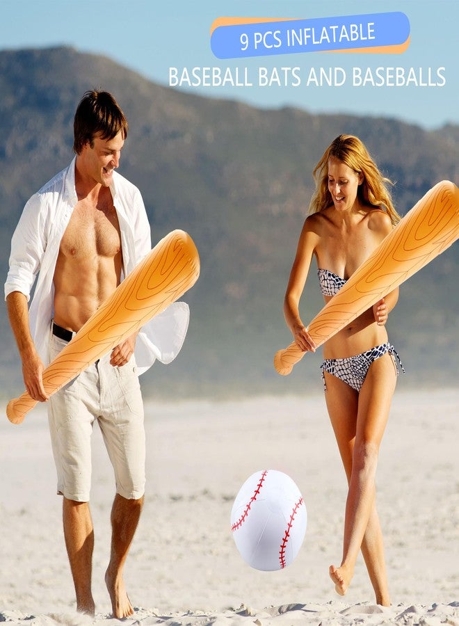 Feradny 9 Pack Inflatable Bat Set Include 6 Pcs 32 Inch Blow up Baseball Bat and 3 Pcs Ball Inflates Inflatable Wood Grain Bat for Summer Pool Sports Theme Birthday Party Favors - Image 5