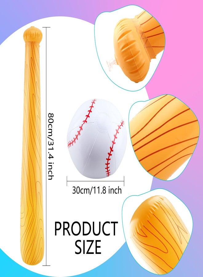 Feradny 9 Pack Inflatable Bat Set Include 6 Pcs 32 Inch Blow up Baseball Bat and 3 Pcs Ball Inflates Inflatable Wood Grain Bat for Summer Pool Sports Theme Birthday Party Favors - Image 2