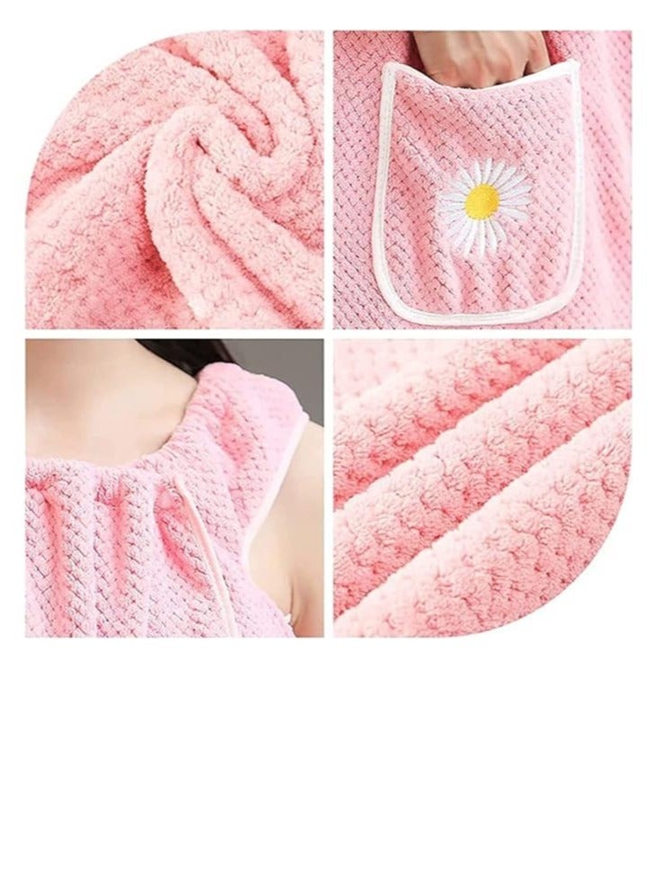 Microfiber Wearable Towel Bath, Ladies Sling Towel Wrap, Bath and Gym Towel, Quick Dry Fleece Bathrobe, Women Shower Wrap Towel with Pocket, Towel Wrap for Women (Size:L) - Image 2