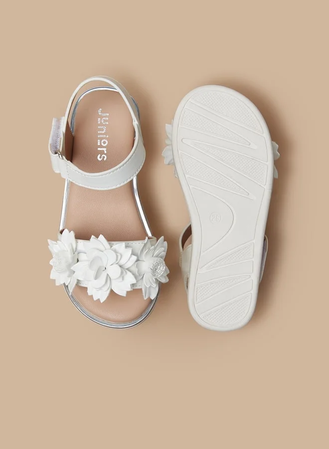 JUNIORS Girls Floral Detail Sandals With Hook And Loop Closure