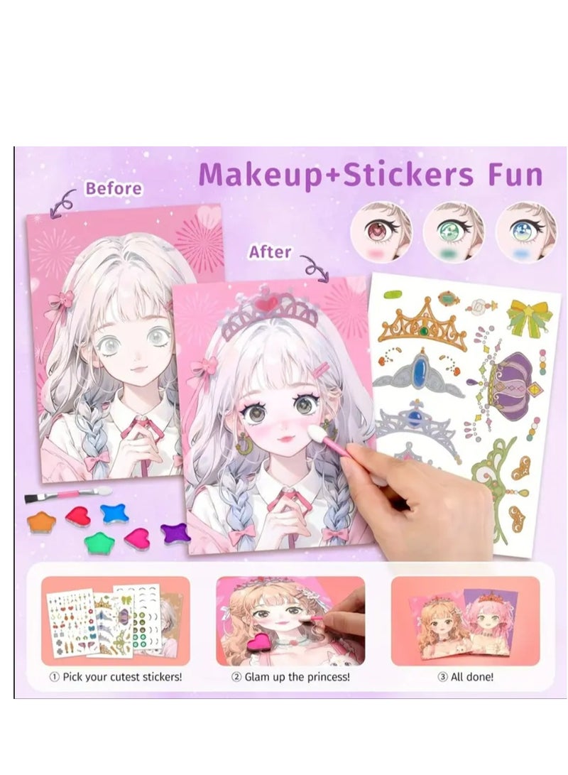 4-in-1 Princess Makeup & Fashion Dress-Up Game Set - DIY Paper Art Craft Kit with Diamond Painting, Self-Adhesive Stickers, Ideal Birthday Gift for Girls Aged 3+  - Image 3