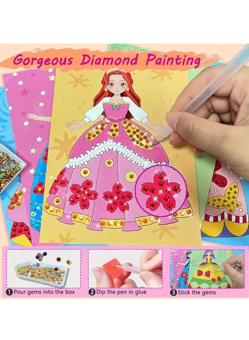 4-in-1 Princess Makeup & Fashion Dress-Up Game Set - DIY Paper Art Craft Kit with Diamond Painting, Self-Adhesive Stickers, Ideal Birthday Gift for Girls Aged 3+  - Image 4