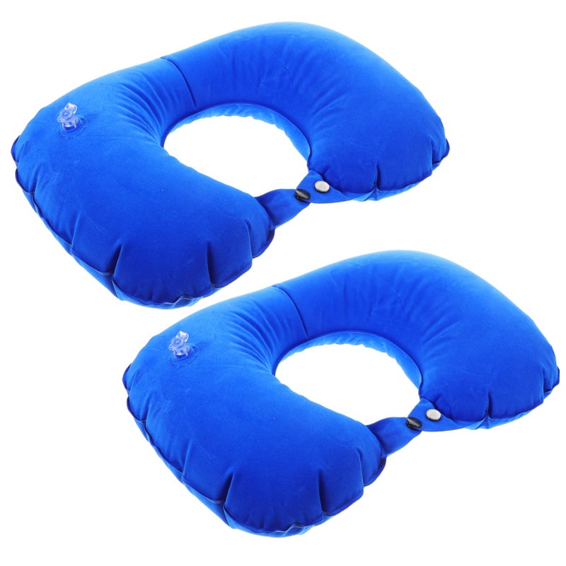 Inflatable U Shape Travel Pillow For Neck Support Airplane Car Train Office Blue - Image 2