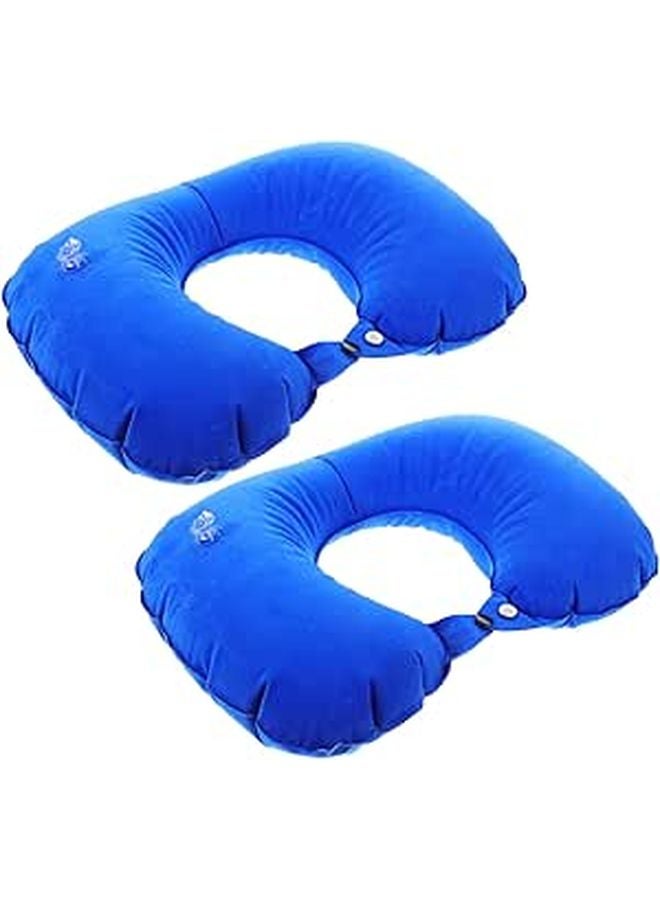 Inflatable U Shape Travel Pillow For Neck Support Airplane Car Train Office Blue - Image 1