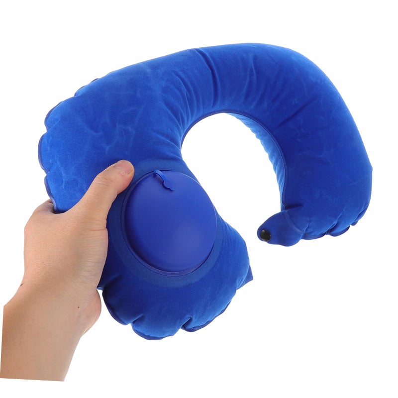 Inflatable U Shape Travel Pillow For Neck Support Airplane Car Train Office Blue - Image 4