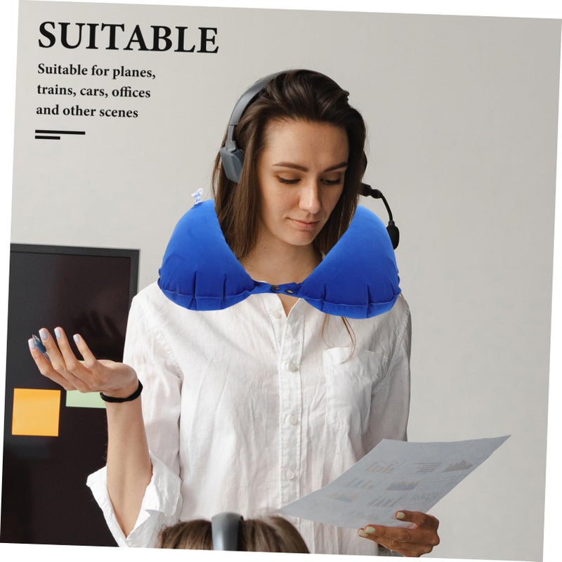 Inflatable U Shape Travel Pillow For Neck Support Airplane Car Train Office Blue - Image 5