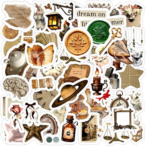 True Flair Trueflair Pack of 52 Vintage Vinyl Laptop Stickers, Random Designs, for Scrapbook, Journal, Diary, Journalling, Mobile, Waterproof, Self-Adhesive (Vintage Design 5) - Image 1
