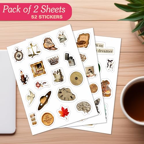 True Flair Trueflair Pack of 52 Vintage Vinyl Laptop Stickers, Random Designs, for Scrapbook, Journal, Diary, Journalling, Mobile, Waterproof, Self-Adhesive (Vintage Design 5) - Image 5