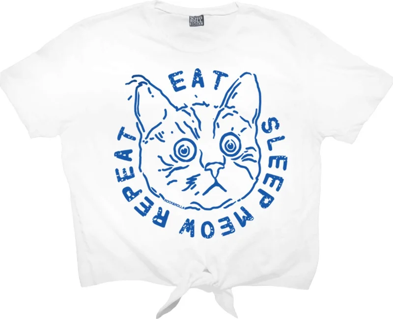 Rock&Roll Confused Cat White Short Crop Top Women's T-Shirt