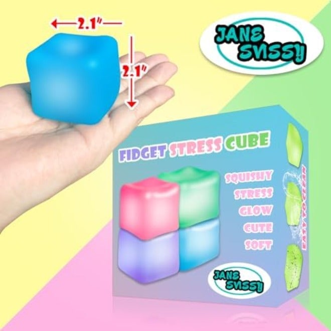 JANESVISSY Glow in the Dark Stress Cube Fidget Toy (2-Pack) - Super Solid Squishy TPR Squeeze Toy for Kids Teens Adults (Blue & Purple) - Image 4