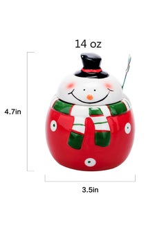 HPYNPES HPYNPES Ceramic Sugar Bowl with Lid and Spoon Classy Sugar Container with Cute Christmas Snowman Design Christmas Decorations Durable Airtight Sugar Pot with Spoon Unique Christmas Gifts 14Oz  - Image 2