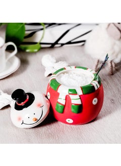 HPYNPES HPYNPES Ceramic Sugar Bowl with Lid and Spoon Classy Sugar Container with Cute Christmas Snowman Design Christmas Decorations Durable Airtight Sugar Pot with Spoon Unique Christmas Gifts 14Oz  - Image 4