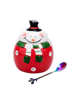 HPYNPES HPYNPES Ceramic Sugar Bowl with Lid and Spoon Classy Sugar Container with Cute Christmas Snowman Design Christmas Decorations Durable Airtight Sugar Pot with Spoon Unique Christmas Gifts 14Oz  - Image 1