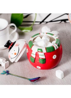 HPYNPES HPYNPES Ceramic Sugar Bowl with Lid and Spoon Classy Sugar Container with Cute Christmas Snowman Design Christmas Decorations Durable Airtight Sugar Pot with Spoon Unique Christmas Gifts 14Oz  - Image 3