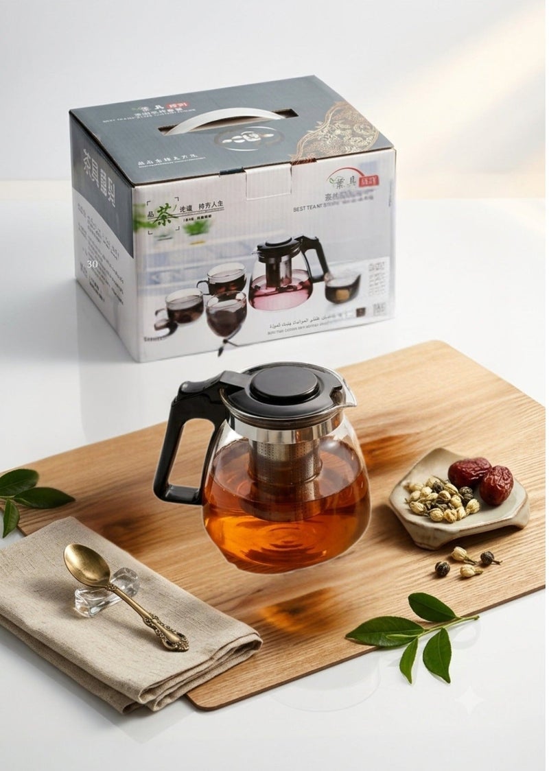 Heat Resistant Glass Tea Pot Set with Stainless Steel Infuser & 4 Glass Cups | Elegant Tea Serving Set with Heat-Resistant Handles | Perfect for Tea, Herbal Tea & Coffee - Image 3