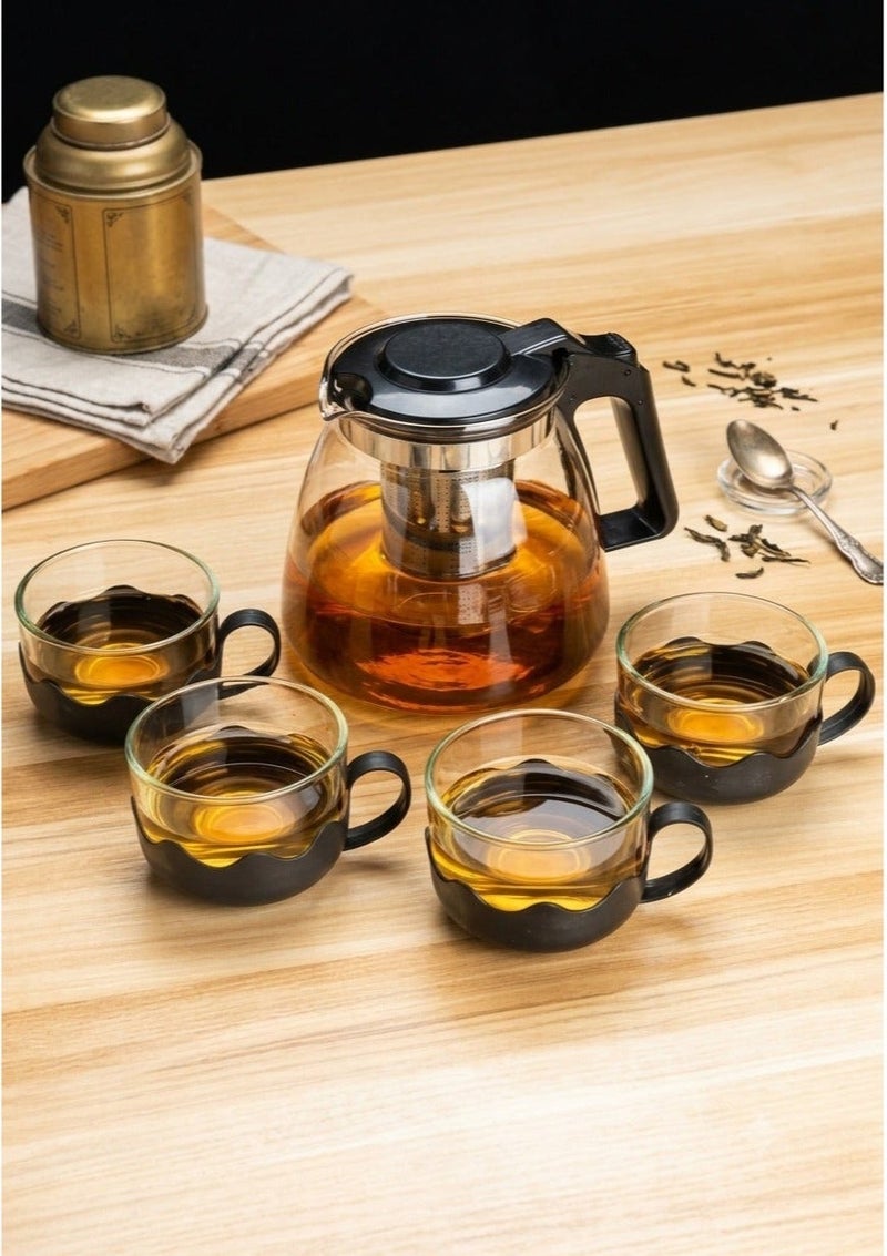 Heat Resistant Glass Tea Pot Set with Stainless Steel Infuser & 4 Glass Cups | Elegant Tea Serving Set with Heat-Resistant Handles | Perfect for Tea, Herbal Tea & Coffee - Image 4