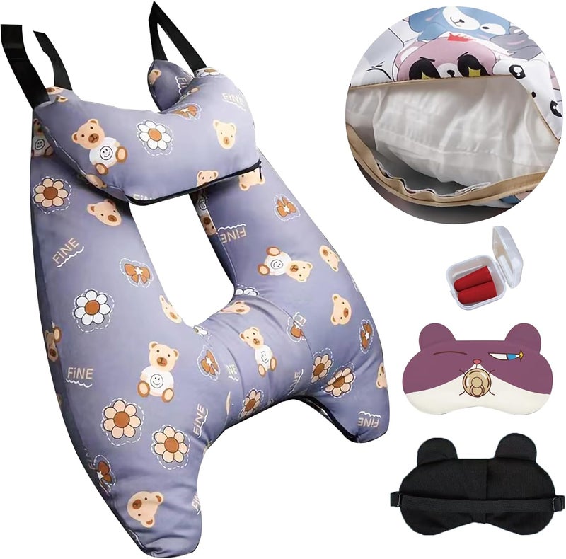 Tumahe Cute Cartoon Travel Pillow Suit, Kids & Adults Car Neck Head Support Cushion Set,Travel car seat Safety Pillow,h Shape car Sleeping Pillow Kids,Pillow case can be Disassembled and Washed (E) - Image 1